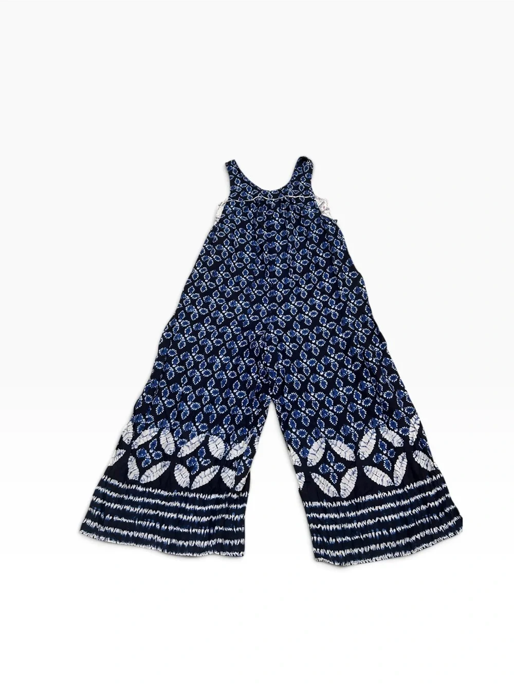 Anthropologie Navy Blue & white Scoop-Neck sleeveless wide-Leg Jumpsuit large